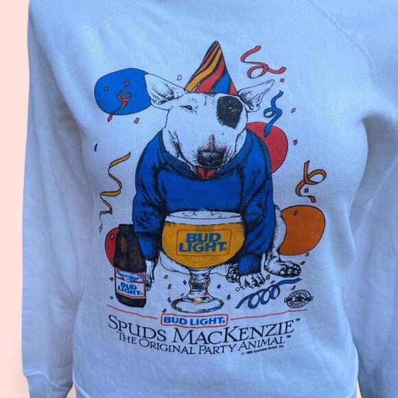 80s Vintage 1985 Bud Light Spuds Mackenzie Crewneck Sweatshirt Party Animal - Picture 3 of 8